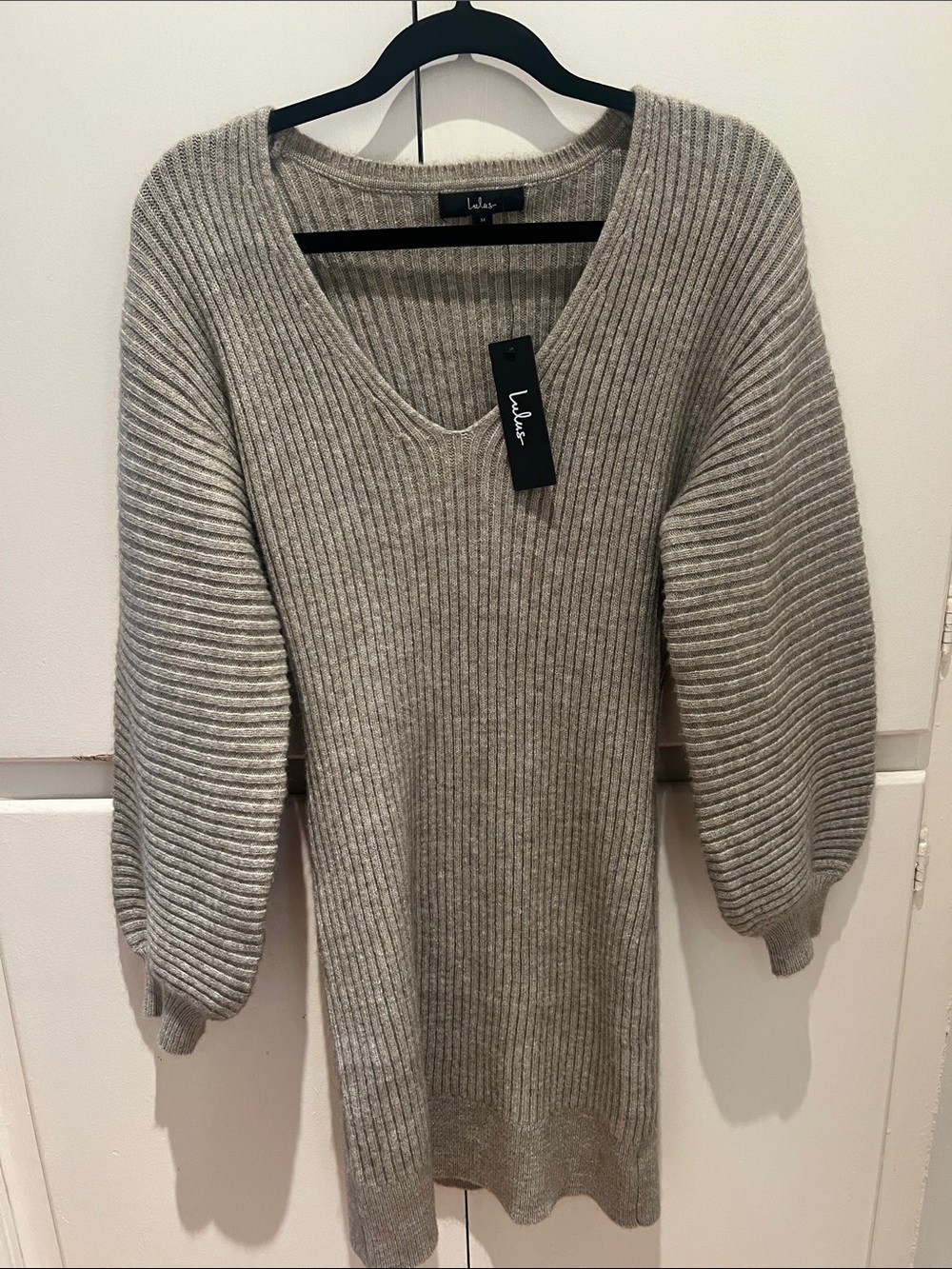 Lulu's Ribbed V-Neck Sweater Dress